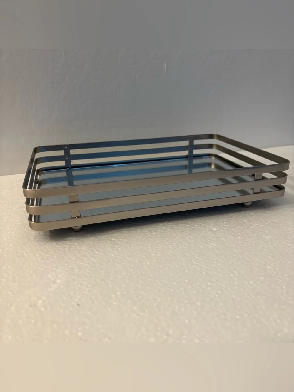 Modern Silver Mirrored Vanity Tray Contemporary Home Bath Organizer